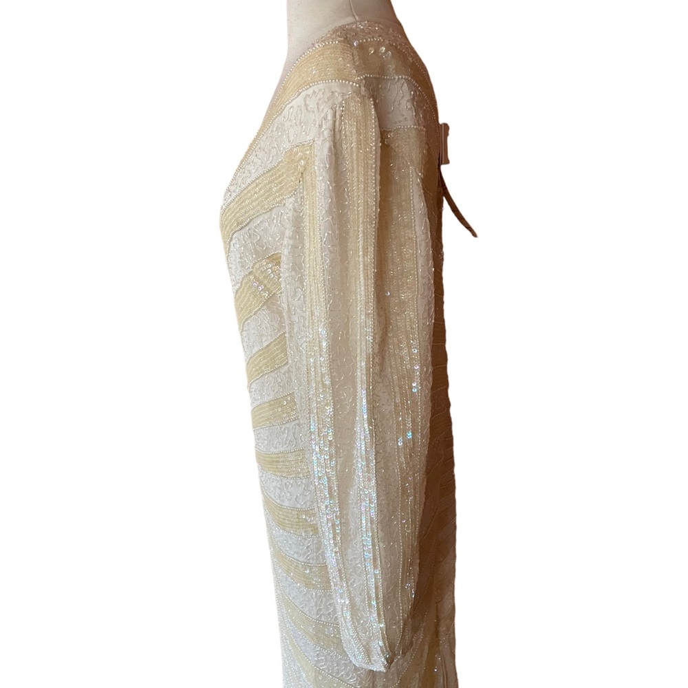 NWT Vintage‎ Jewel Queen 100% Silk, Handmade, Beaded & Sequin, V-Neck Gown - Picture 6 of 13